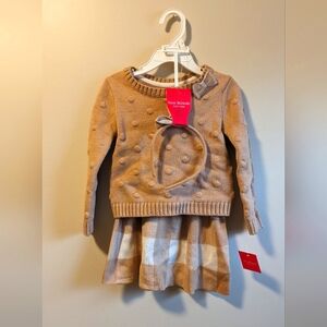 Isaac Mizrahi toddler skirt and sweater set beige tan plaid size 2T NWT